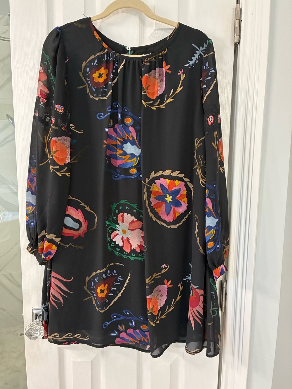 Desigual Black Long-Sleeve Floral Swing Dress